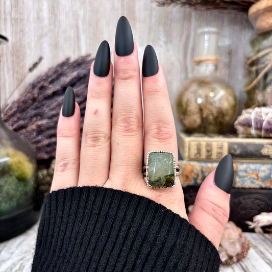 Green Prehnite Ring Fine Silver Stone Ring Size 7 / Foxlark Collection- One of a Kind
