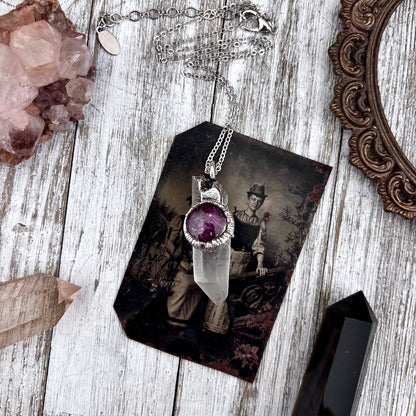 Clear Quartz & Star Ruby Crystal Statement Necklace in Fine Silver / Foxlark Collection - One of a Kind