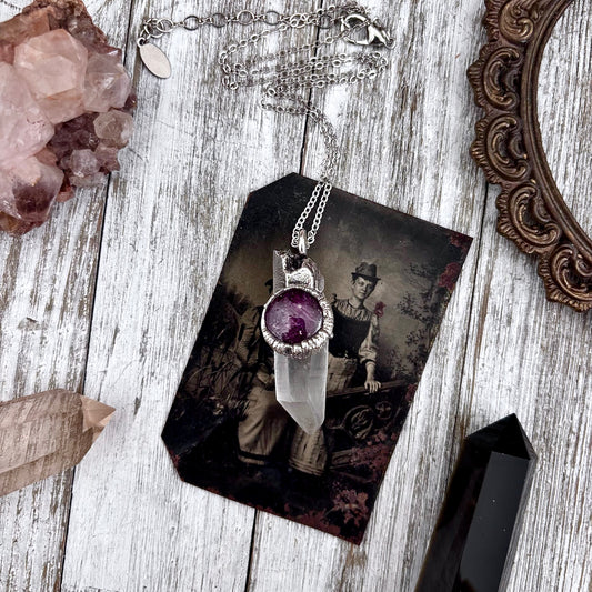 Clear Quartz & Star Ruby Crystal Statement Necklace in Fine Silver / Foxlark Collection - One of a Kind