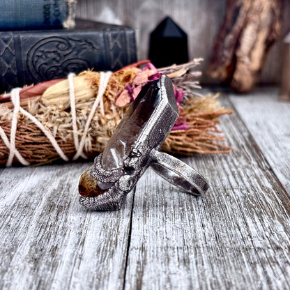 Two Stone Raw Smoky Quartz and Citrine Ring in Fine Silver Size 8.5 / Foxlark Collection - One of a Kind