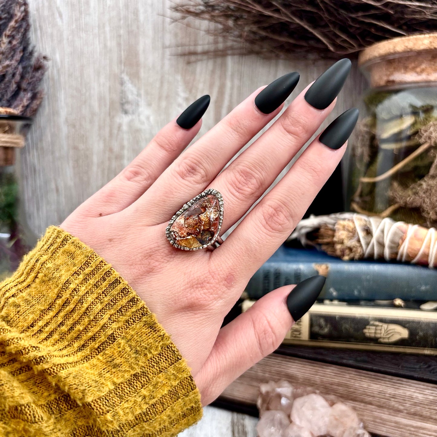 Fire Opal Crystal Ring Set in Fine Silver Size 10 / Foxlark Collection - One of a Kind