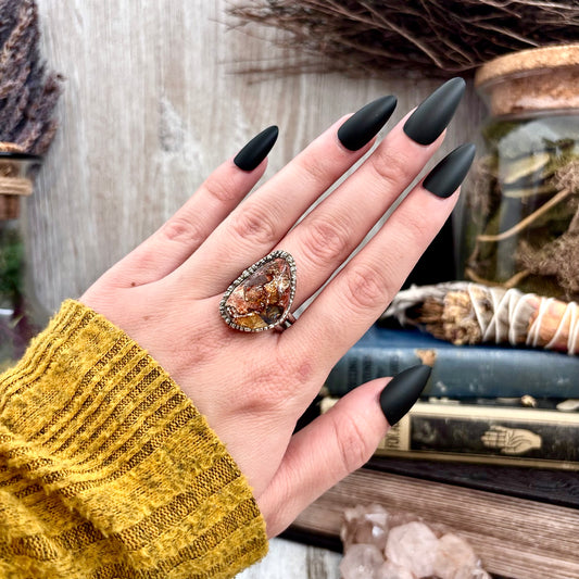Fire Opal Crystal Ring Set in Fine Silver Size 10 / Foxlark Collection - One of a Kind