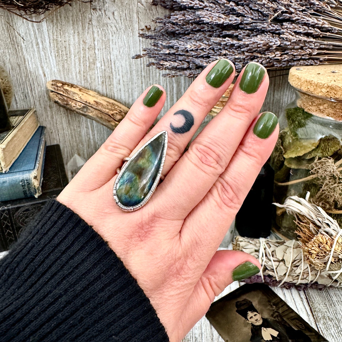 Labradorite Crystal Ring Fine Silver Size 9 / Foxlark Collection - One of a Kind