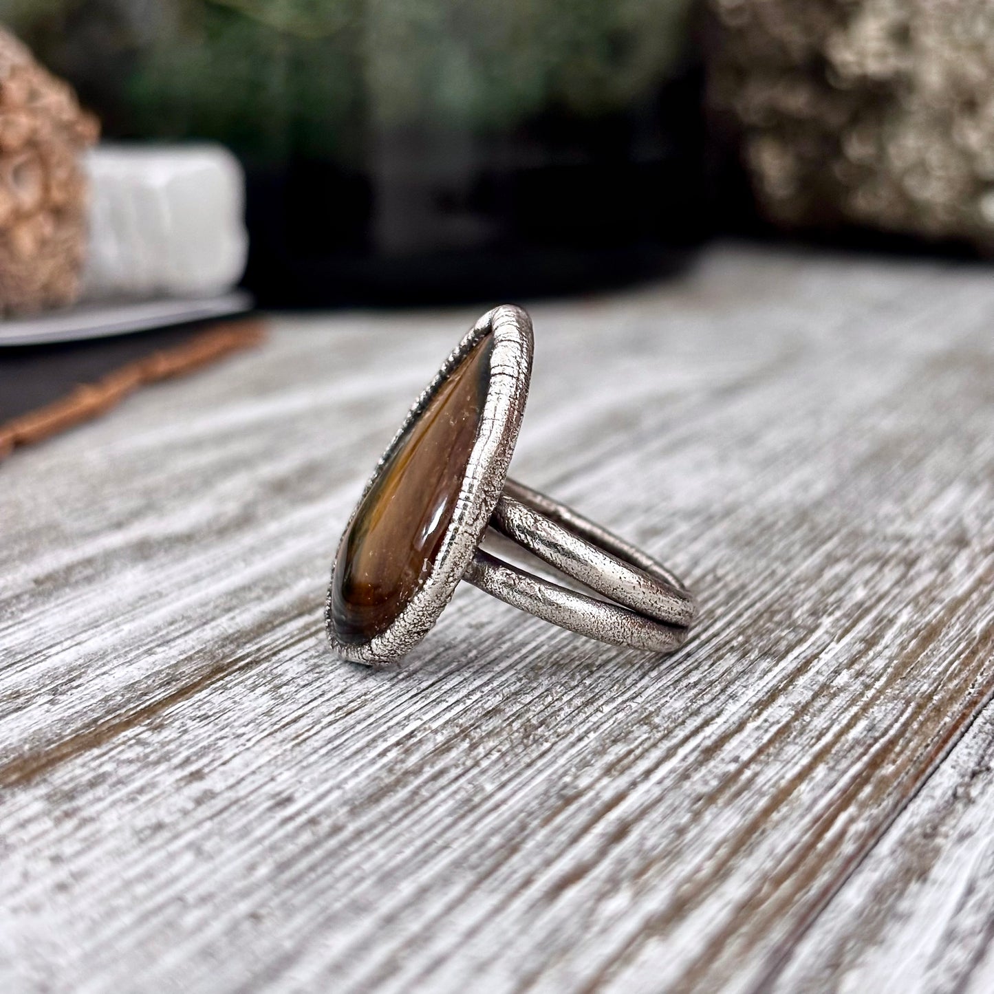 Tigers Eye Crystal Ring Set in Fine Silver Size 6.5/ Foxlark Collection - One of a Kind