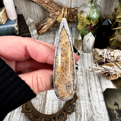 Big Fossilized Coral Crystal Ring Fine Silver Size 9.5 / Foxlark Collection - One of a Kind