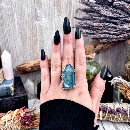 Aqua Aura Quartz Crystal Ring Set in Fine Silver Size 10 / Foxlark Collection - One of a Kind