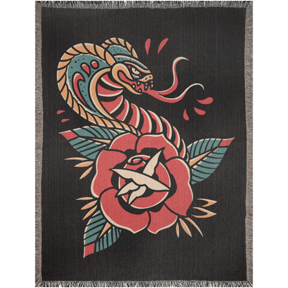 Cobra Traditional Tattoo Style Woven Fringe Blanket / / Wall tapestry or throw for sofa, maximalist decor,  tattoo home decor (Copy) (Copy) (Copy)