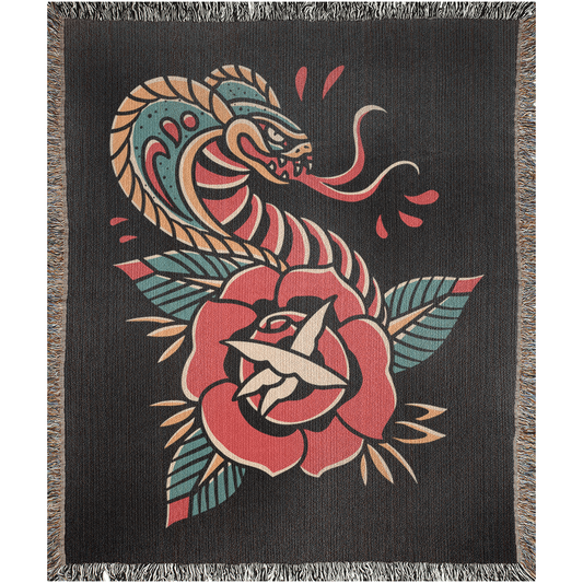 Cobra Traditional Tattoo Style Woven Fringe Blanket / / Wall tapestry or throw for sofa, maximalist decor,  tattoo home decor (Copy) (Copy) (Copy)