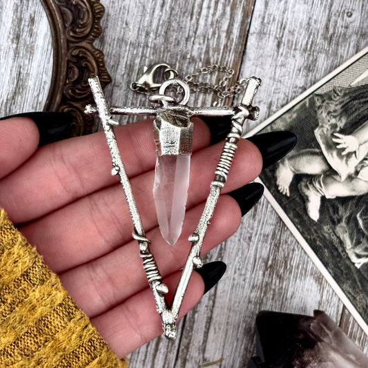 Raw Clear Quartz Crystal Necklace in Silver / Sticks & Stones Collection