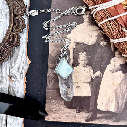 Clear Quartz & Aquamarine Crystal Statement Necklace in Fine Silver / Foxlark Collection