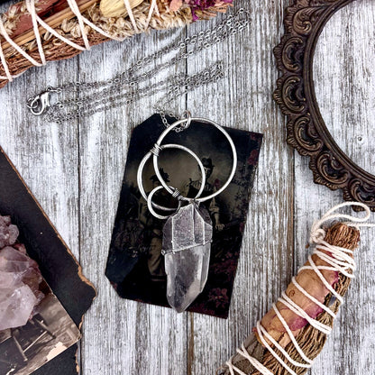 Big Raw Clear Quartz Crystal  Necklace in Fine Silver / Foxlark Collection - One of a Kind