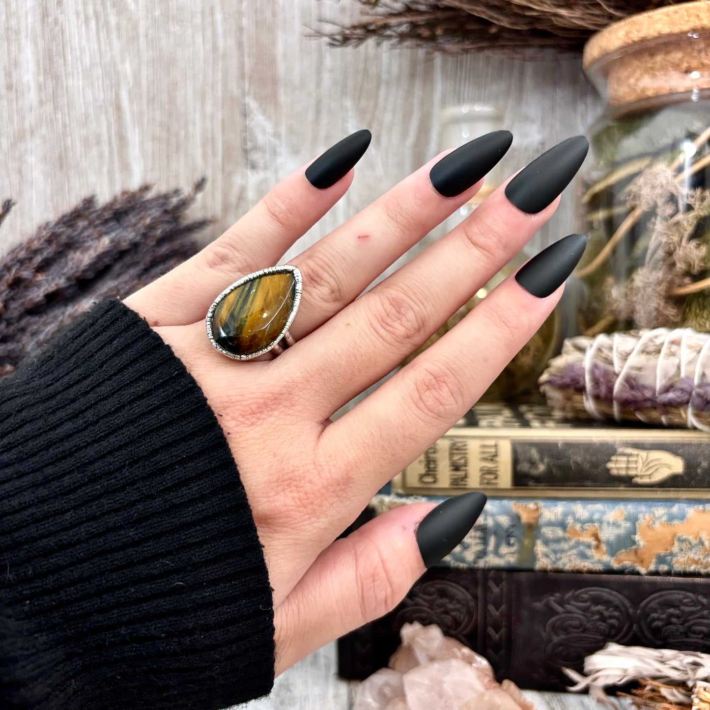 Tigers Eye Crystal Ring Set in Fine Silver Size 6.5/ Foxlark Collection - One of a Kind