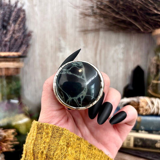 Spiderweb Obsidian Crystal Ring Fine Silver Size 9.5 / Foxlark Collection - One of a Kind