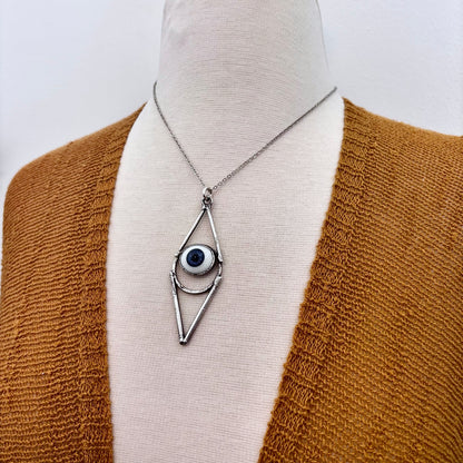 Moss & Moon Collection -  Blue Iris Glass Eye Necklace set Fine Silver /