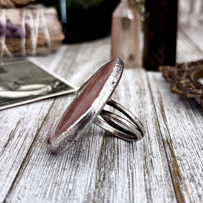 Peach Moonstone Clear Quartz Crystal Ring Set in Fine Silver Size 9 / Foxlark Collection - One of a Kind