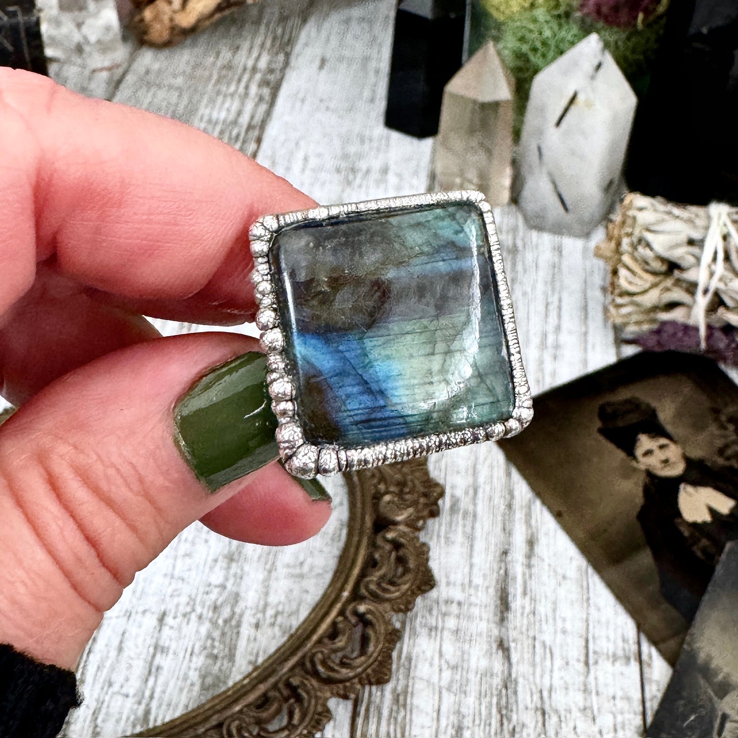 Labradorite Crystal Ring Fine Silver Size 8 / Foxlark Collection - One of a Kind