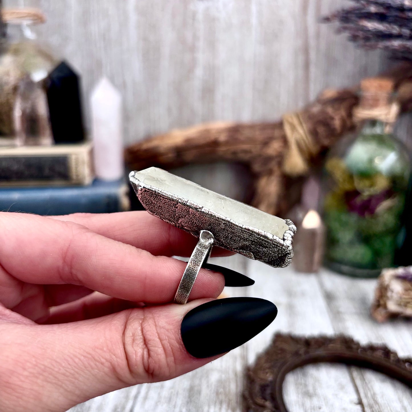 Raw Clear Quartz Crystal Ring Set in Fine Silver Size 8 / Foxlark Collection - One of a Kind