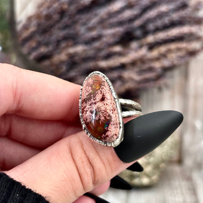 Fire Opal Crystal Ring Set in Fine Silver Size 9 / Foxlark Collection - One of a Kind