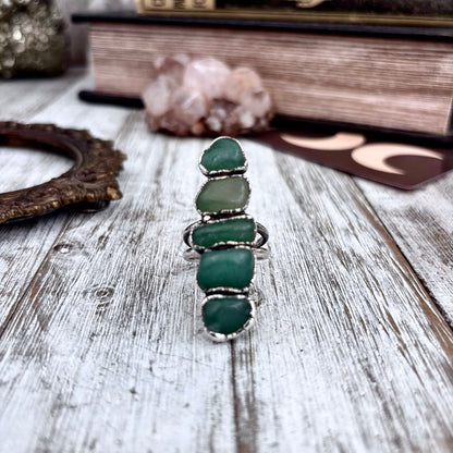 Multi Stone Aventurine Crystal Ring Set in Fine Silver Size 9 / Foxlark Collection - One of a Kind