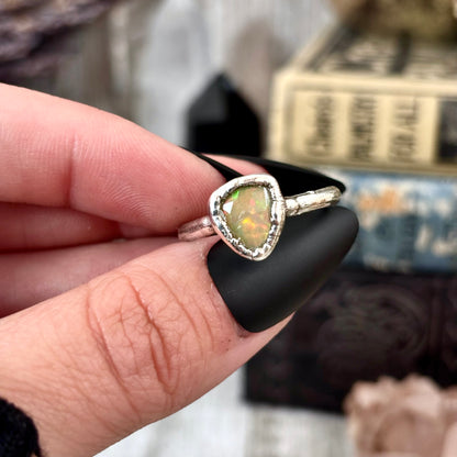 Opal Ring Fine Silver Small Faceted Stone Ring Size 5 6 7 8 9 10 11 / Foxlark Collection