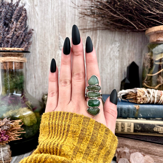 Multi Stone Aventurine Crystal Ring Set in Fine Silver Size 8 / Foxlark Collection - One of a Kind