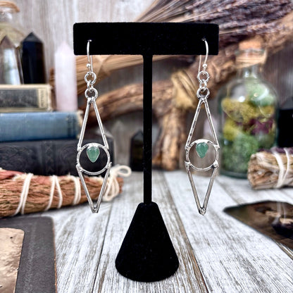 Aventurine Fine Silver Crystal Earrings / Long Dangle Witchy Earrings