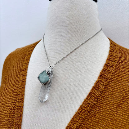Clear Quartz & Aquamarine Crystal Statement Necklace in Fine Silver / Foxlark Collection