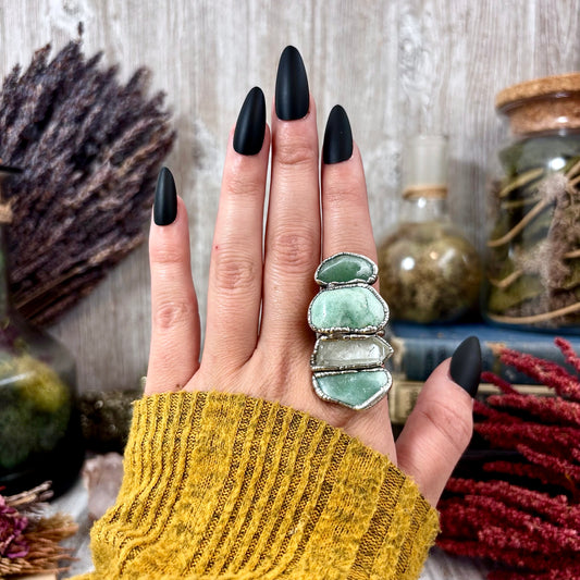 Multi Stone Aventurine Clear Quartz Ring In Silver Size 7 / Foxlark Collection