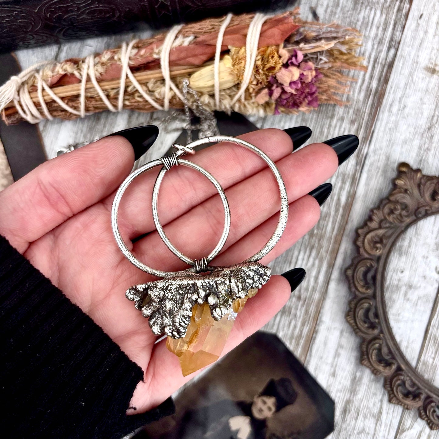 Big Raw Tangerine Quartz Crystal Necklace in Fine Silver / Foxlark Collection - One of a Kind