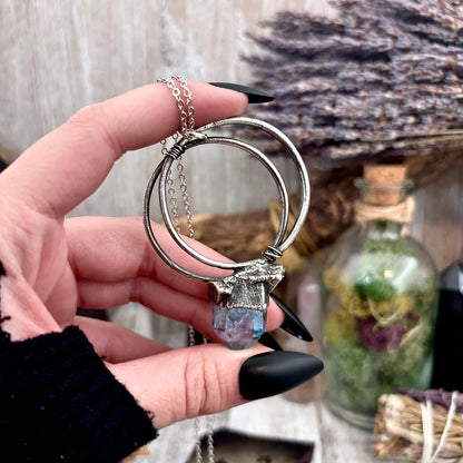 Raw Aqua Aura Quartz Crystal  Necklace in Fine Silver / Foxlark Collection - One of a Kind