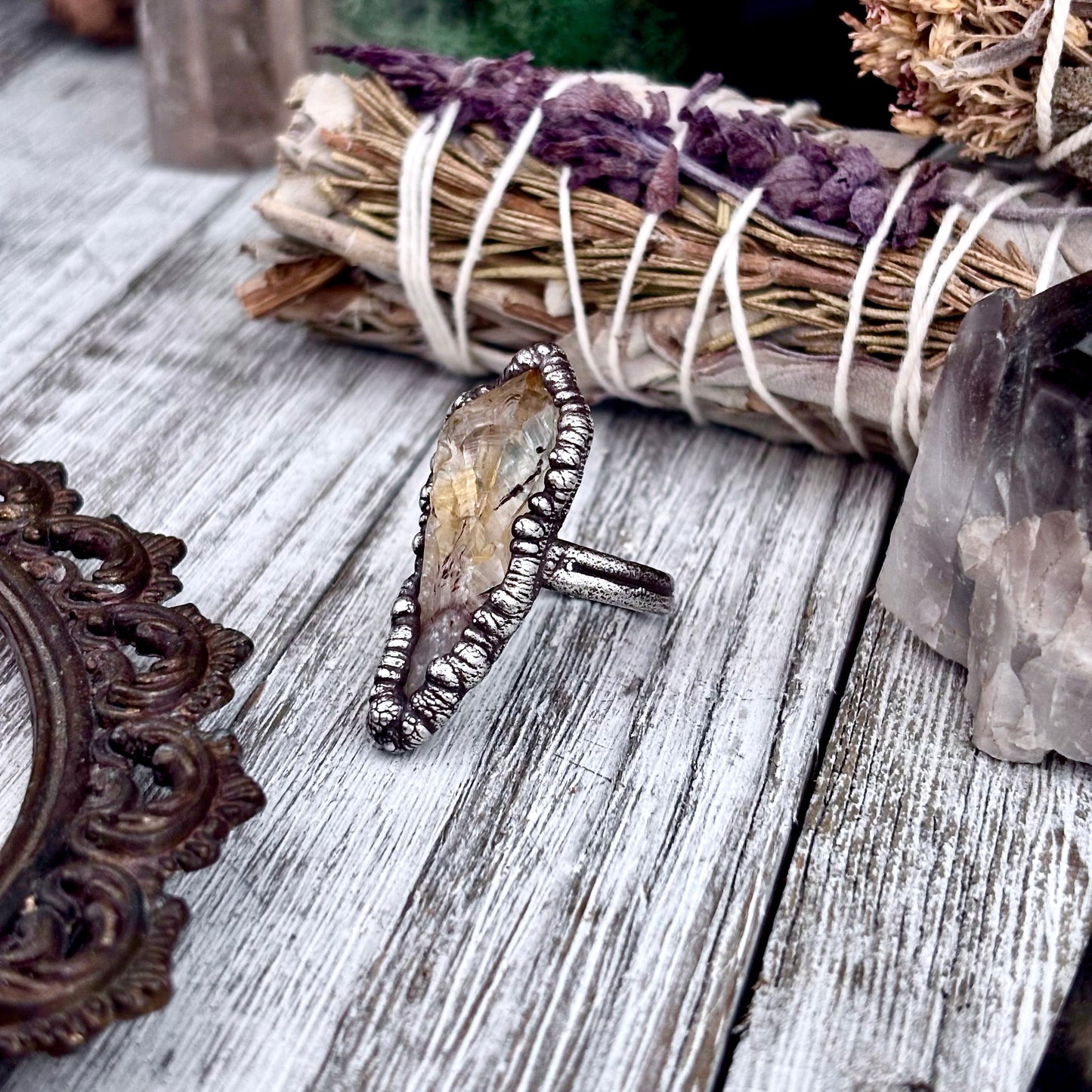 Raw Citrine Crystal Point Ring Set in Fine Silver Size 6 / Foxlark Collection - One of a Kind