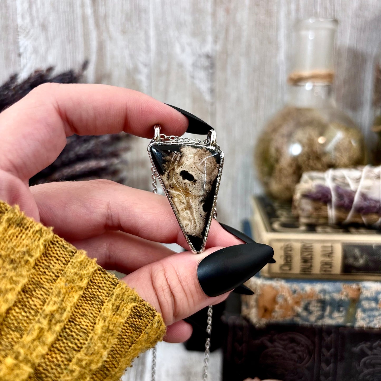 Fossilized Palm Root Crystal Necklace in Fine Silver / Foxlark Collection - One of a Kind