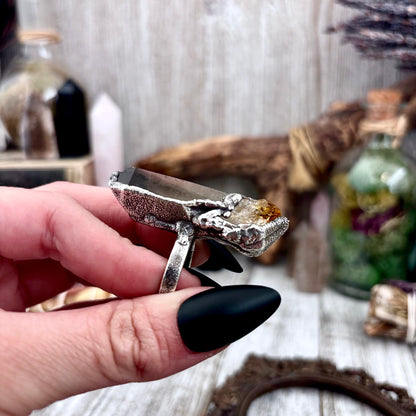 Two Stone Raw Smoky Quartz and Citrine Ring in Fine Silver Size 8.5 / Foxlark Collection - One of a Kind