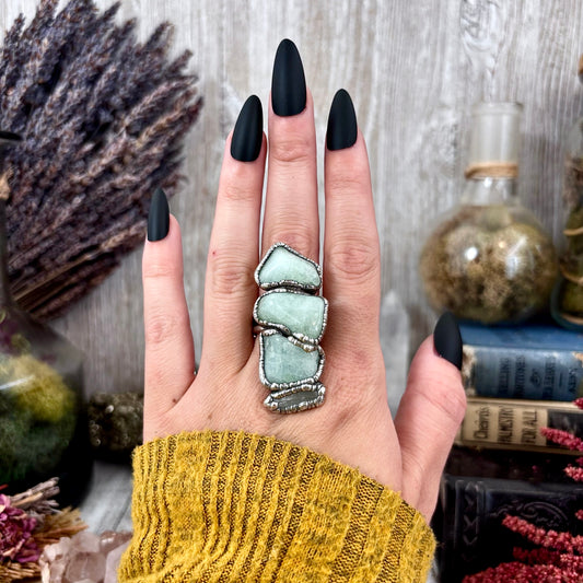 Multi Stone Aquamarine Clear Quartz Ring In Silver Size 8.5 / Foxlark Collection