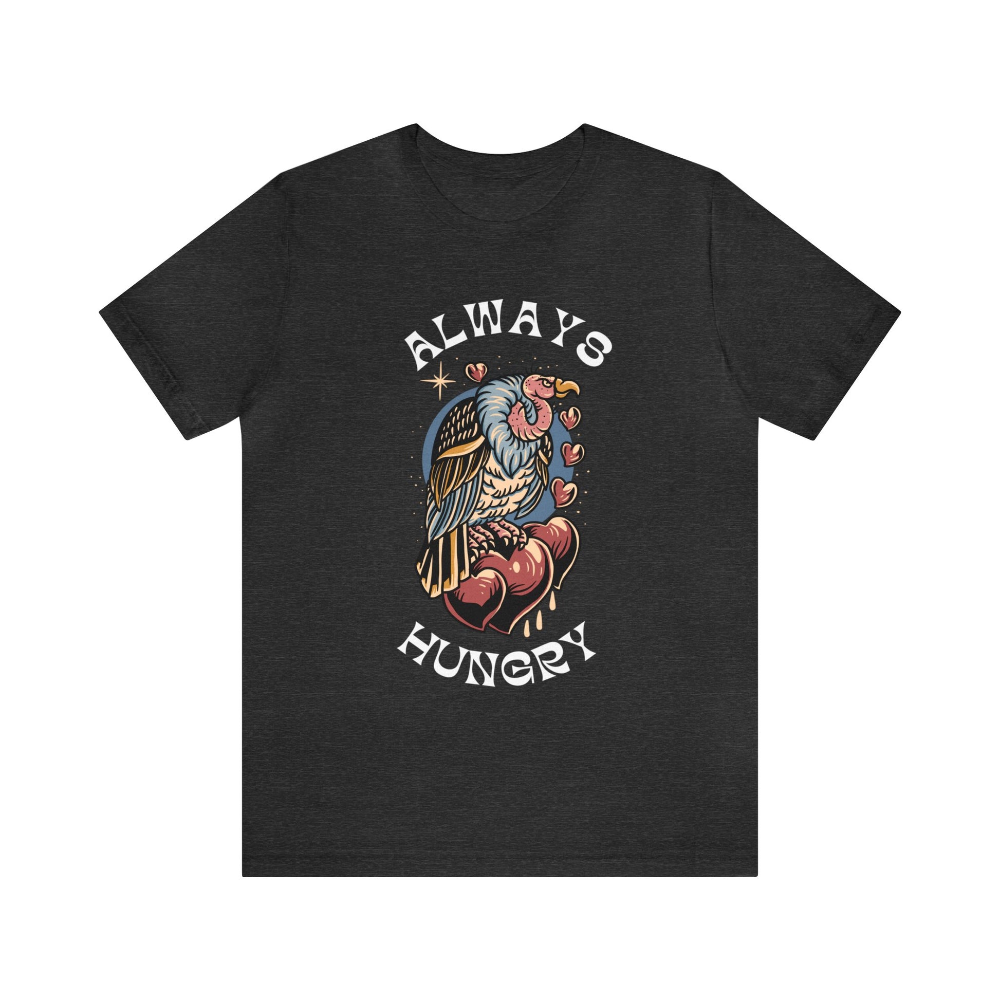 Always Hungry Vulture Hearts Tattoo T-shirt / Dark Cloud Lightning Eye Unisex Traditional Tattoo Tee Shirt / Punk Rock Clothing Tshirt - Foxlark Crystal Jewelry