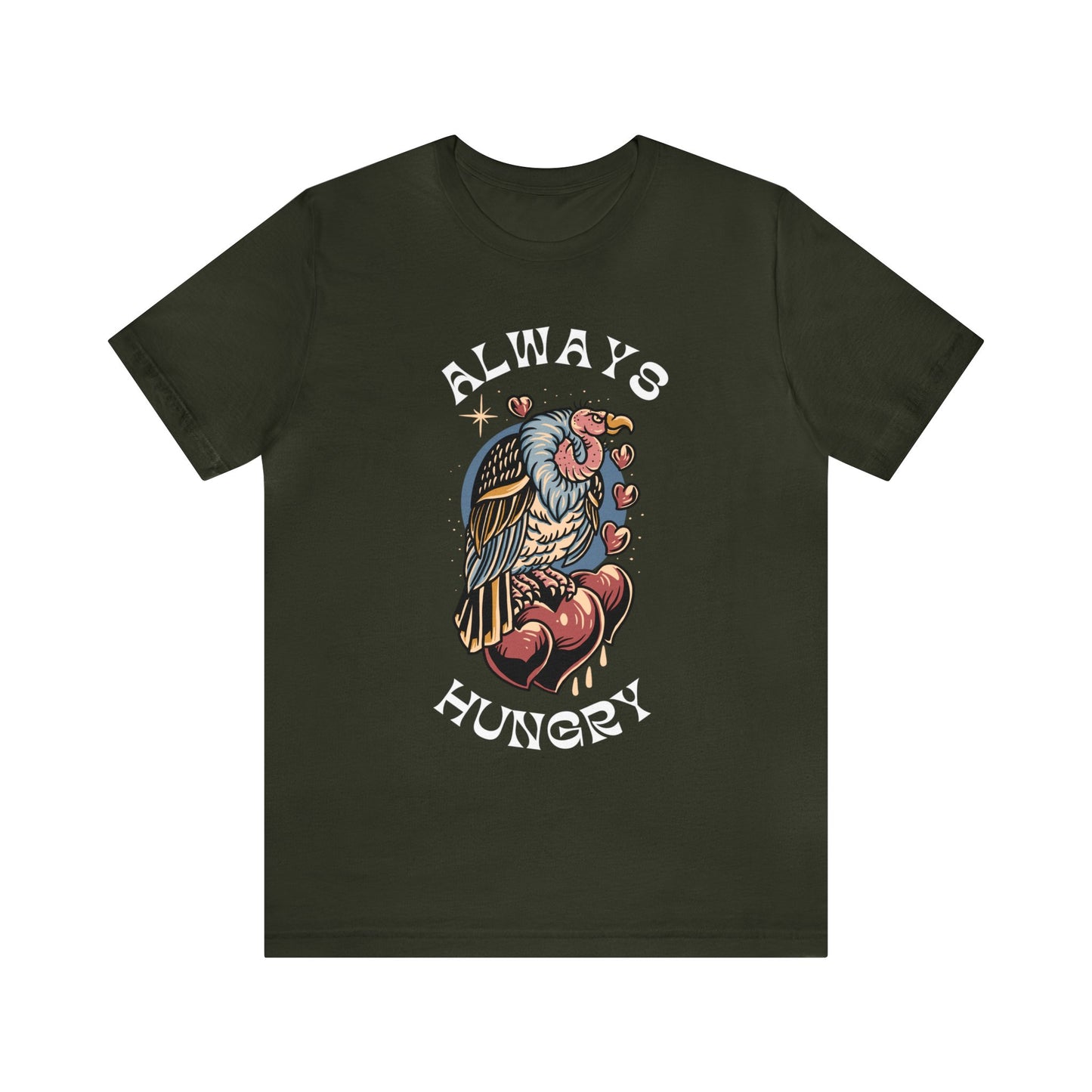 Always Hungry Vulture Hearts Tattoo T-shirt / Dark Cloud Lightning Eye Unisex Traditional Tattoo Tee Shirt / Punk Rock Clothing Tshirt - Foxlark Crystal Jewelry