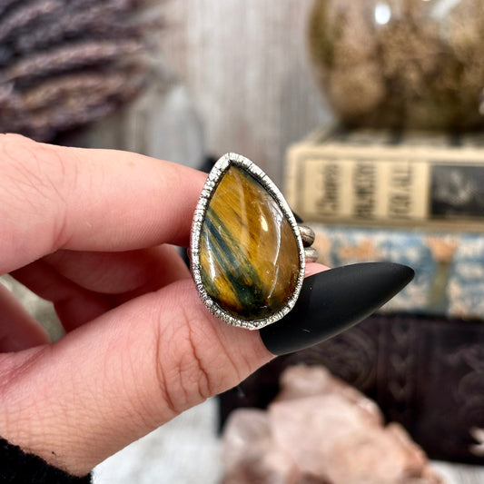 Tigers Eye Crystal Ring Set in Fine Silver Size 6.5/ Foxlark Collection - One of a Kind