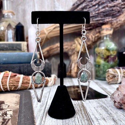 Blue Kyanite Fine Silver Crystal Earrings / Long Dangle Witchy Earrings