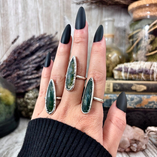 Green Moss Agate Ring Fine Silver Small Faceted Stone Ring Size 5 6 7 8 9 10 11 / Foxlark Collection
