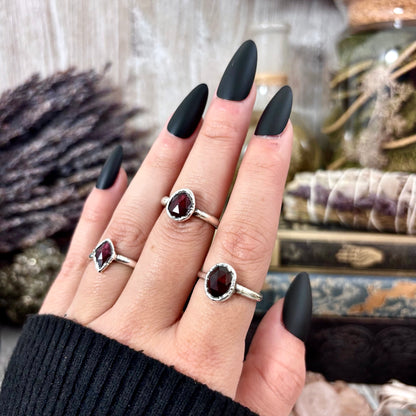 Garnet Ring Fine Silver Small Faceted Stone Ring Size 5 6 7 8 9 10 11 / Foxlark Collection