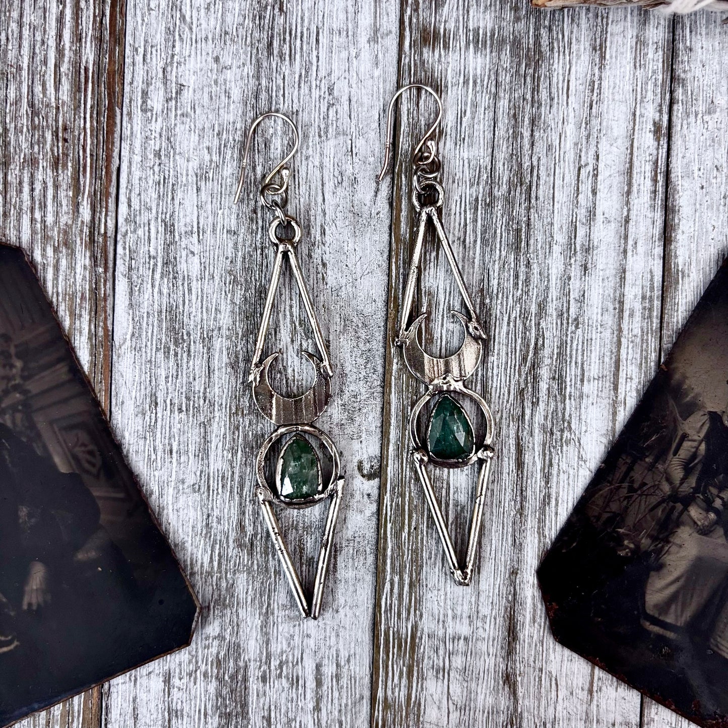 Blue Kyanite Fine Silver Crystal Earrings / Long Dangle Witchy Earrings