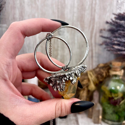 Big Raw Tangerine Quartz Crystal Necklace in Fine Silver / Foxlark Collection - One of a Kind