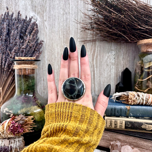 Spiderweb Obsidian Crystal Ring Fine Silver Size 9.5 / Foxlark Collection - One of a Kind