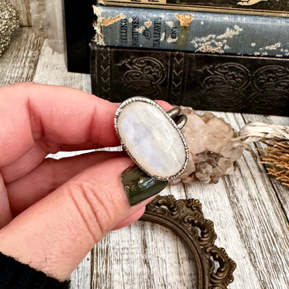 Rainbow Moonstone Ring Silver Size 10 / Foxlark Collection