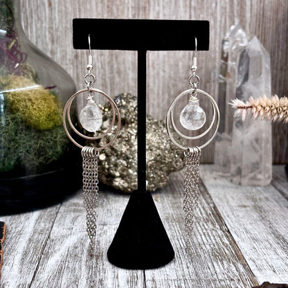 Tourmaline Quartz Hoop Fringe Earrings / Long Dangle Witchy Earrings