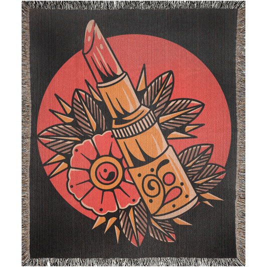 Lipstick Traditional Tattoo Style - Woven Blanket.