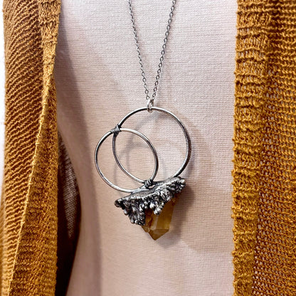 Big Raw Tangerine Quartz Crystal Necklace in Fine Silver / Foxlark Collection - One of a Kind