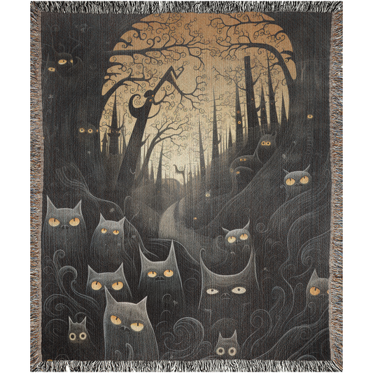 Black Cat Moon Woven Blanket - Foxlark Crystal Jewelry