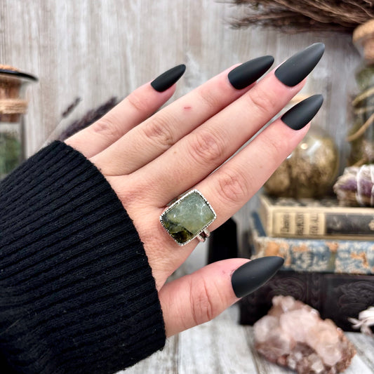 Green Prehnite Ring Fine Silver Stone Ring Size 7 / Foxlark Collection- One of a Kind