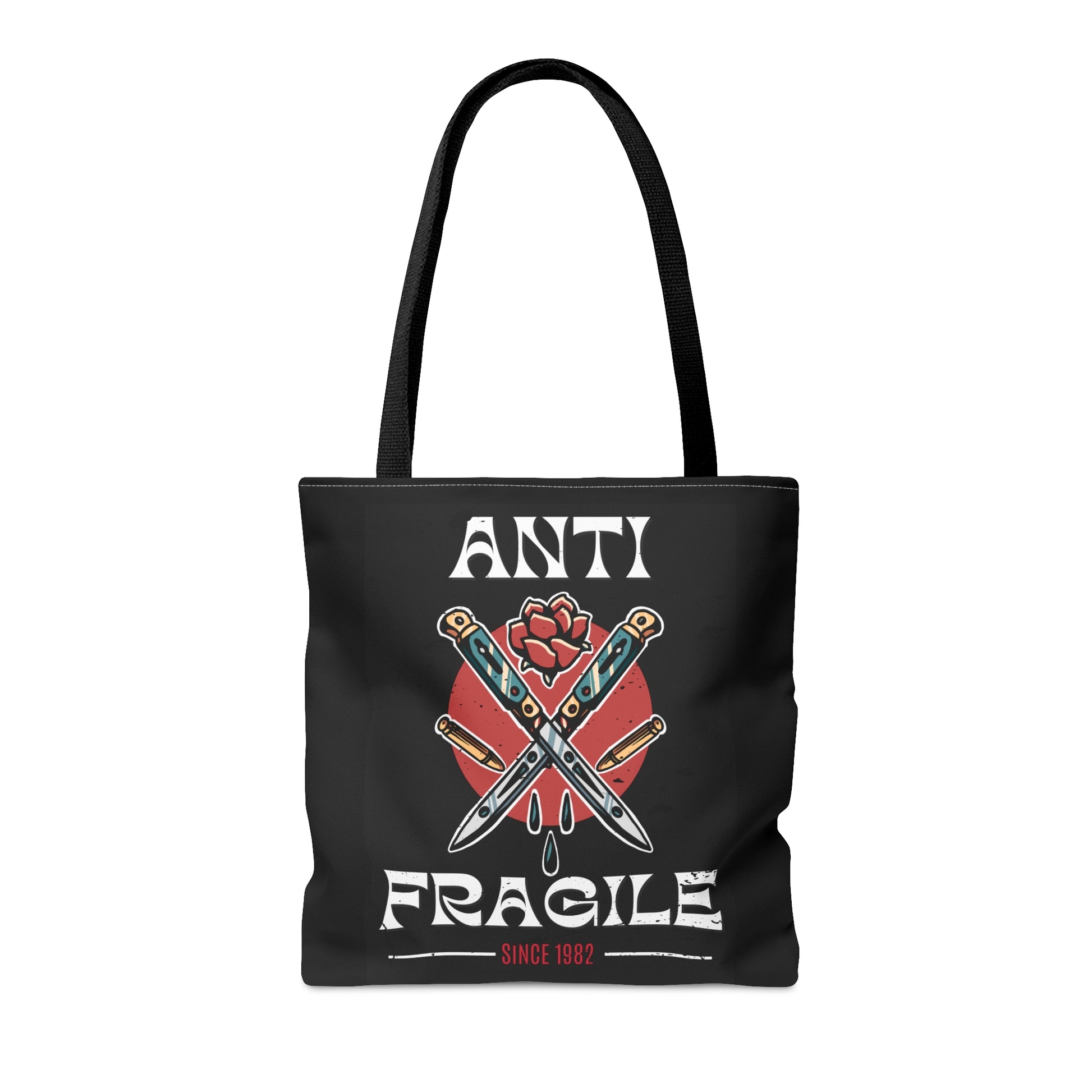 Anti Fragile Tattoo Tote Bag in Black / Vintage American Old School Traditional Tattoo Flash / Punk Rock Beach Shopping - Foxlark Crystal Jewelry